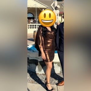 XL Elegant Metallic Brown Dress